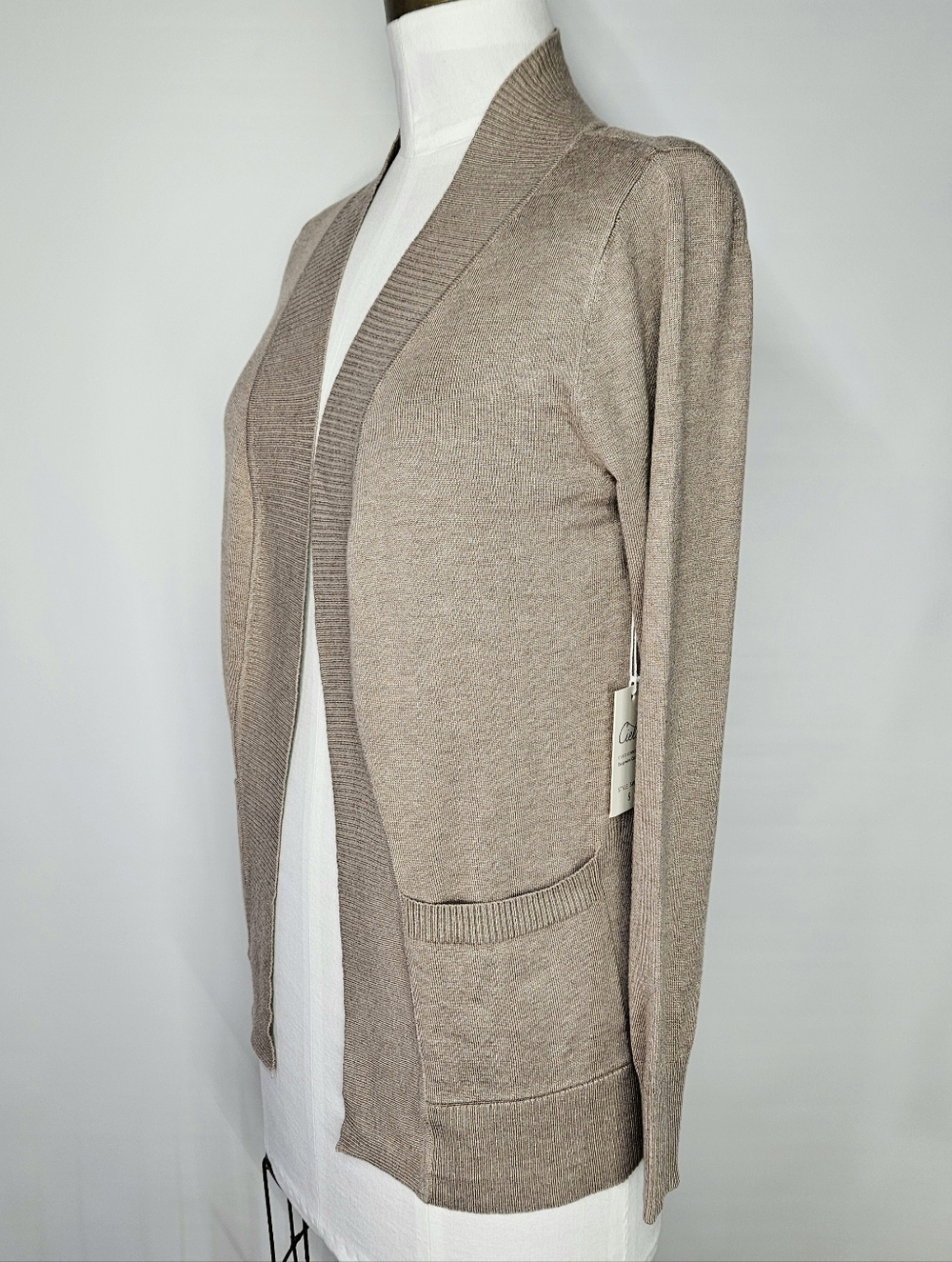 Cielo Size S/M Cardigan Camel Beige Taupe Open Front Sweater Pockets Soft Knit - Picture 3 of 11